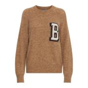 Raglan Gebreid met Stoere Borstprint Ball , Brown , Dames