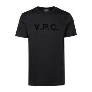 Zwarte Katoenen T-shirt met Logo Appliqué A.p.c. , Black , Heren