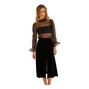 Fluwelen Midi Rok met Split Undress Code , Black , Dames