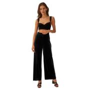 Velour High-Waisted Wide Leg Pants Undress Code , Black , Dames