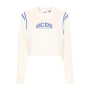 Cropped Logo Crewneck Sweatshirt Gcds , Beige , Dames