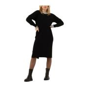 Boat Neck Fleece Jurk 10Days , Black , Dames