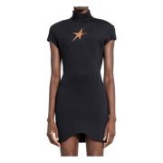 Zwarte Jersey Coltrui Jurk met Uitsnijding Mugler , Black , Dames