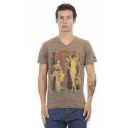 Elegant V-hals T-shirt met Frontprint Trussardi , Brown , Heren