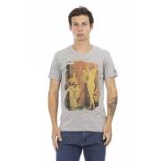 Elegant grijs V-hals T-shirt met frontprint Trussardi , Gray , Heren