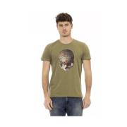 Slim-Fit Groen T-shirt met Frontprint Trussardi , Green , Heren