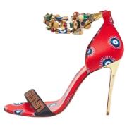 Pre-owned Satin sandals Christian Louboutin Pre-owned , Red , Dames