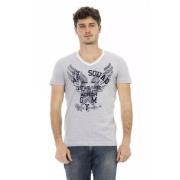 Elegant V-hals T-shirt met Frontprint Trussardi , Gray , Heren