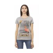 Chique Grijs Ronde Hals Tee met Front Print Trussardi , Gray , Dames