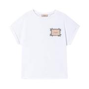 Wit T-shirt met logo borduurwerk Twinset , White , Dames