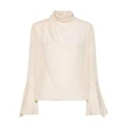 Zijden Crepe Hoge Hals Shirt Liu Jo , Beige , Dames