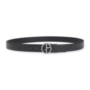 Zwarte Leren Riem Stijlvol Accessoire Giorgio Armani , Black , Heren