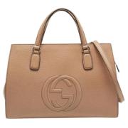 Pre-owned Leather totes Gucci Vintage , Beige , Dames