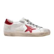 Witte/Rode Leren Sneakers Ronde Neus Golden Goose , White , Dames