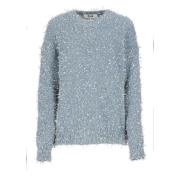 Lichtblauwe Lurex Sweater Crew Neck Msgm , Blue , Dames