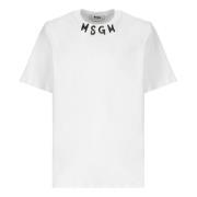 Witte Katoenen T-shirt met Logo Msgm , White , Heren