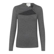 Donkergrijze Melange Knoopblouse My Essential Wardrobe , Gray , Dames