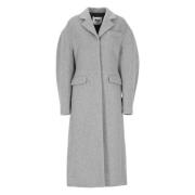 Grijze Wollen Jas Peak Revers Msgm , Gray , Dames