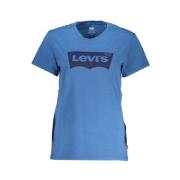 Blauw katoenen T-shirt met klassieke print Levi's , Blue , Dames