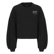 Zwarte Katoenen Sweatshirt met Strass Logo Pinko , Black , Dames