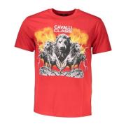 Rood Bedrukt Tee met Klassieke Stijl Cavalli Class , Red , Heren