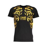 Zwart Katoenen T-shirt met Print Logo Cavalli Class , Black , Heren