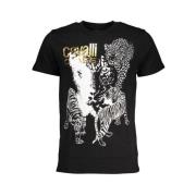 Zwart Katoenen T-shirt met Print Logo Cavalli Class , Black , Heren