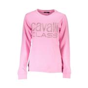 Rosa Sweatshirt met Strass Logo Cavalli Class , Pink , Dames