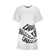 Elegante witte katoenen jurk met ontwerpprint Cavalli Class , White , ...