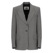 Grijze Wol Blazer Peak Revers Jas Msgm , Gray , Dames