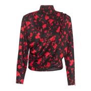 Rode Shadow Flower Gedrapeerde Blouse Gestuz , Red , Dames