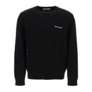 Geborduurde Logo Crewneck Sweater Palm Angels , Black , Heren