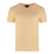 Geribbelde Katoenen Crew-Neck T-Shirt Tom Ford , Beige , Dames