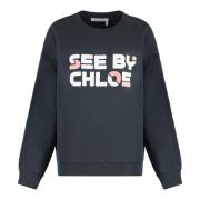 Velvet Crew-neck Sweatshirt See by Chloé , Blue , Dames