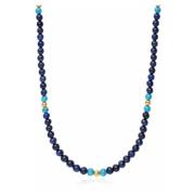 Beaded Necklace with Blue Lapis, Turquoise, and Gold Nialaya , Yellow ...