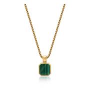 Gold Necklace with Square Malachite Pendant Nialaya , Yellow , Heren