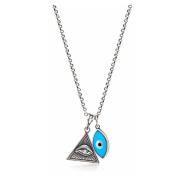 Mens Silver Necklace with Turquoise Evil Eye and Eye of Ra Pendant Nia...