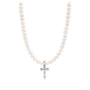 Pearl Necklace with Silver Cross Nialaya , Gray , Heren