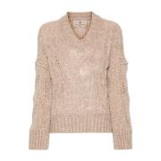 V-hals Lange Mouw Gebreide Trui Ermanno Scervino , Beige , Dames