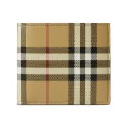 Vintage Check Leren Bi-Fold Portemonnee Burberry , Beige , Unisex