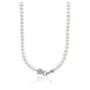 White Pearl Necklace with Silver Panther Head Lock Nialaya , White , H...