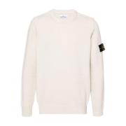 Witte Crew-neck Lambswool Sweater Stone Island , White , Heren