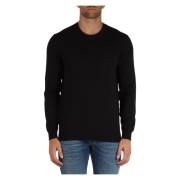 Premium Katoenen Sweater met Ronde Hals Replay , Black , Heren