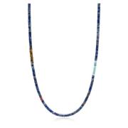 Blue Lapis Heishi Necklace with Tiger Eye and Turquoise Nialaya , Gray...