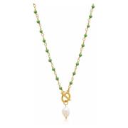 Womens Green CZ Wrap Necklace with Pearl Nialaya , Yellow , Dames