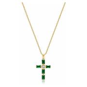 Womens Green CZ Cross Necklace Nialaya , Yellow , Dames