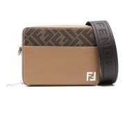 Beige Leren Schoudertas met FF Appliqué Fendi , Beige , Heren