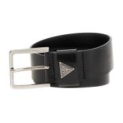 Zwarte Leren Riem met Zilveren Elementen Guess , Black , Heren