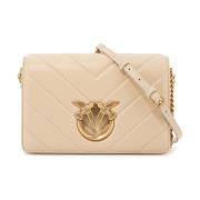 Chevron Love Birds Leren Tas Pinko , Beige , Dames