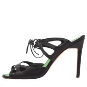 Pre-owned Satin sandals Manolo Blahnik Pre-owned , Black , Dames